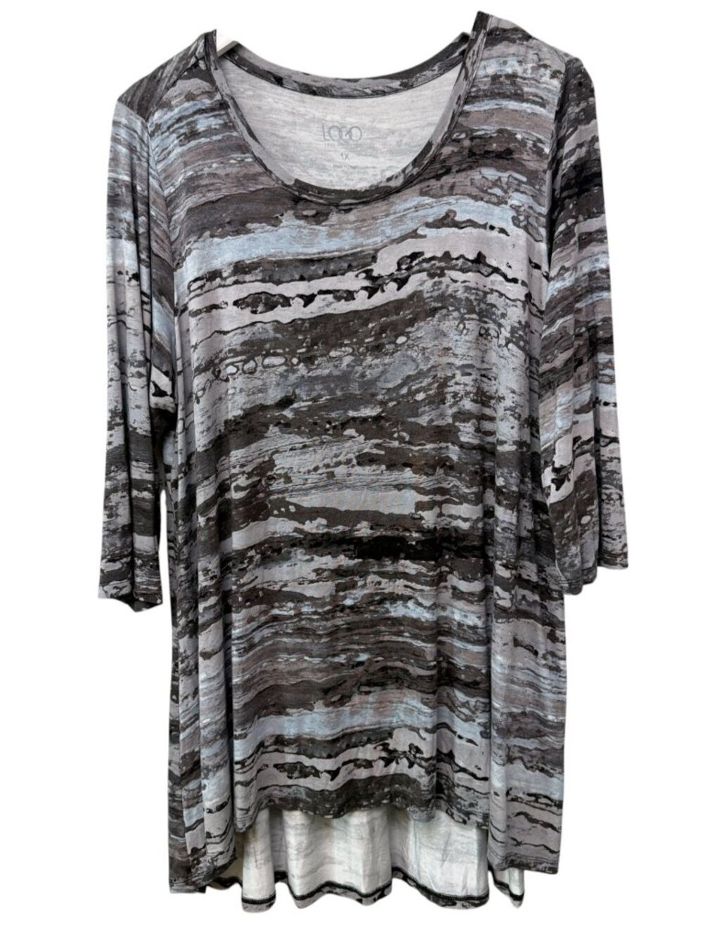 LOGO Lori Goldstein Tunic Tee Plus Size 1X Gray Abstract Boho Womens Top NWOT